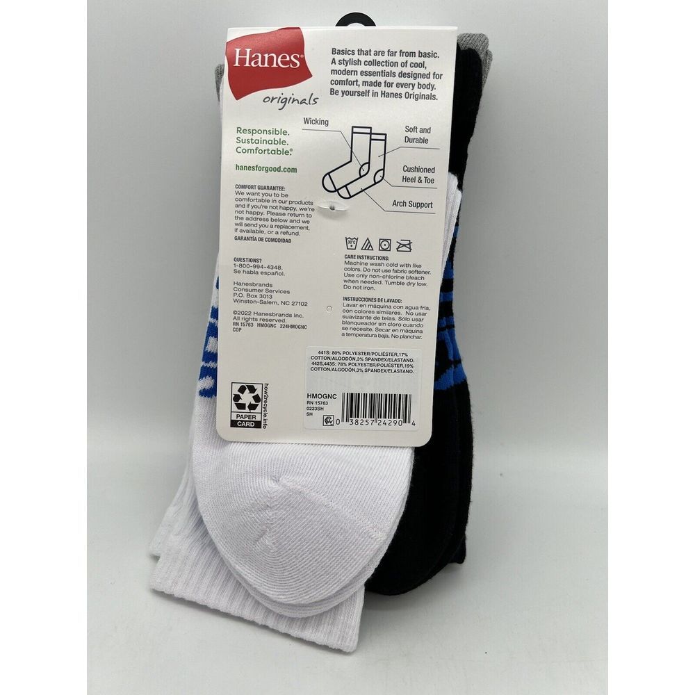 Hanes Men's Limited Edition Crew Socks, 4 Pack - Size 6-12 - Gray, Wht, Blk #164 - Picture 2 of 6
